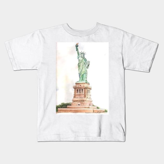 Statue of Liberty Watercolor Kids T-Shirt by gjspring